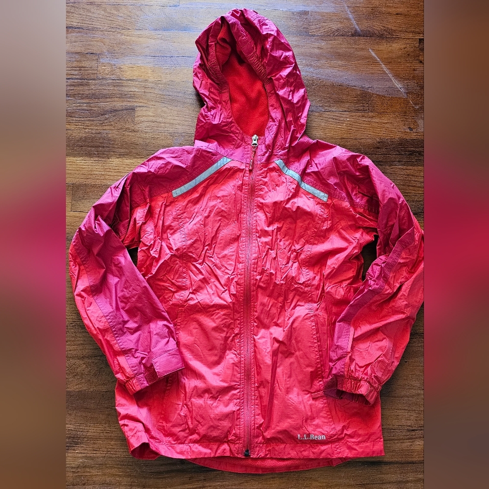 L.L. Bean Kids‎ Red Fleece Windbraker Hooded Full Zip Up Jacket Size L (14-16)